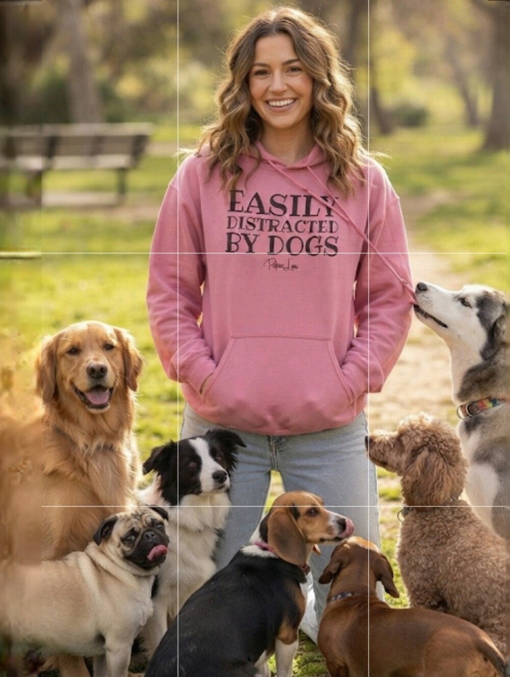 "Easily Distracted By Dogs" Pink Graphic Hoodie by Piper Lou Size Unisex Large